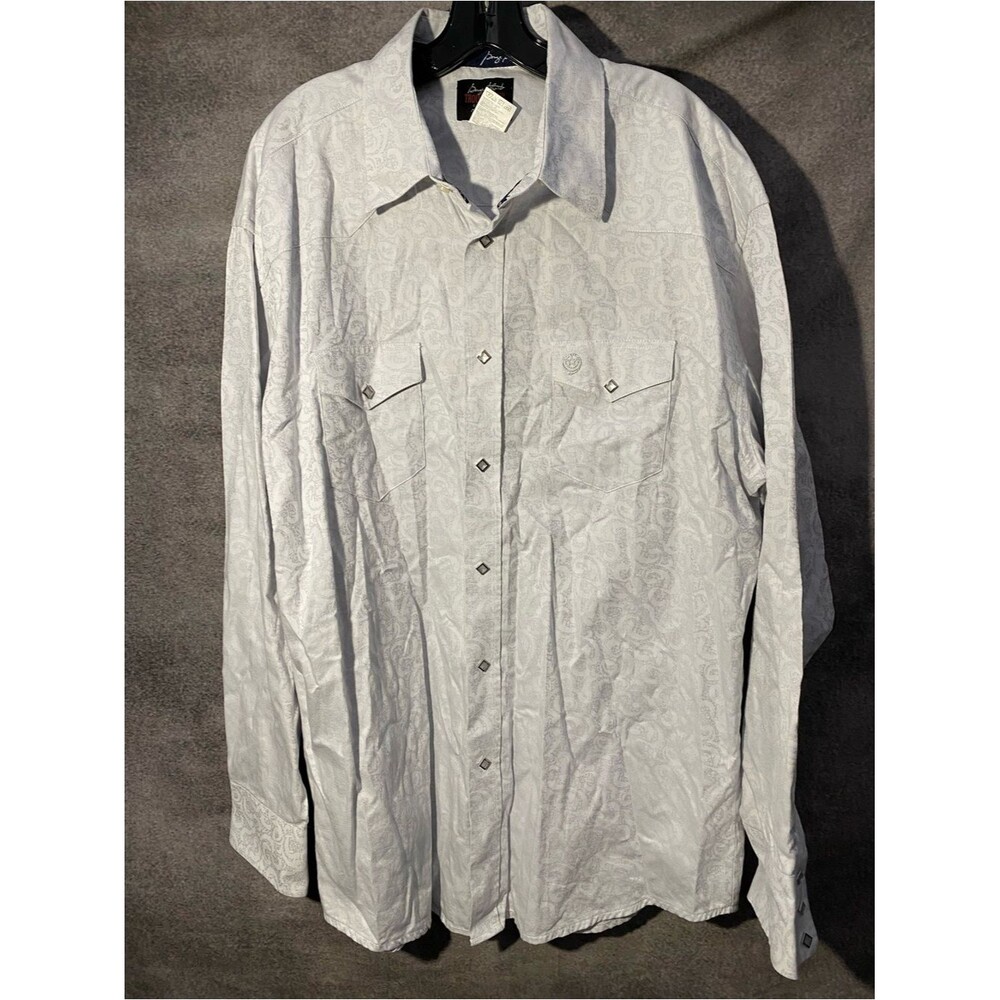 Wrangler George Strait Troubadour Pearl Snap Shirt Men XXL White Paisley Jacquar